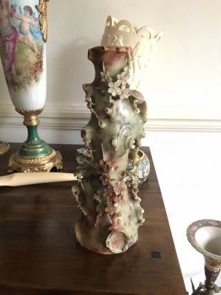 Antique Chinese Carved 3d Style Soapstone Vase Carved With Birds And Flowers