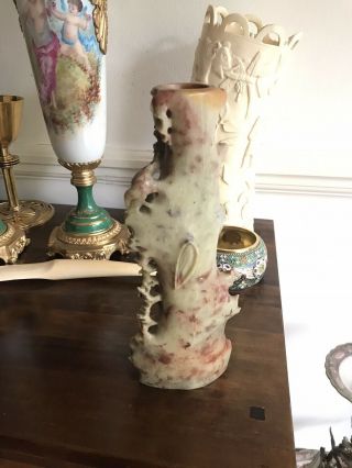 Antique Chinese Carved 3D Style Soapstone Vase Carved With Birds And Flowers 2