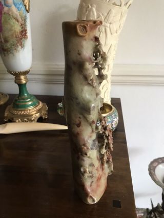 Antique Chinese Carved 3D Style Soapstone Vase Carved With Birds And Flowers 3