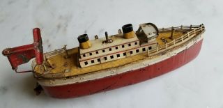 Antique European Metal Toy OCEAN LINER SHIP BOAT Wind Up 2