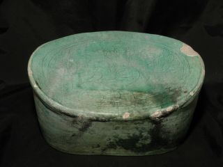 Chinese Song/ Liao/ Jin Dynasty Incised Floral Green Glaze Cizhou Pottery Pillow
