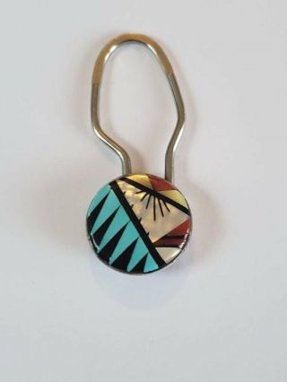 Vintage Zuni Sterling Silver Inlay Key Chain Signed