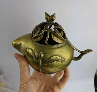 Chinese Antique Large Bronze Peach Form Censer & Cover Qing - 19th Tripod Burner