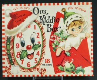 Vintage Box Of Our Kiddie Christmas Cards Partial Set 4 Cards 5 Envelopes