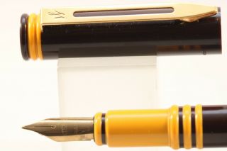 Vintage Waterman Forum Fine Fountain Pen,  Dark Brown With Orange Piping
