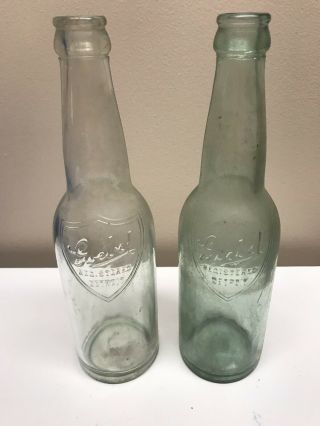 (2) Vintage Goebel Glass Beer Bottles Pair (1) Green And (1) Clear Detroit