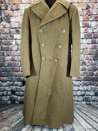 Wwii Us Army Melton Wool Overcoat Od Roll Collar Dated 1945 Size 36r