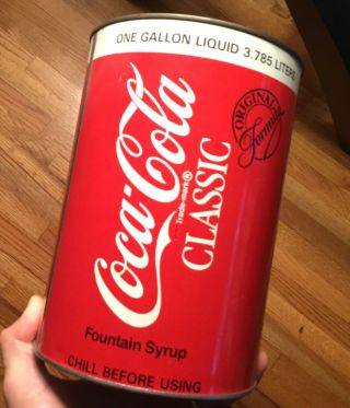 Vintage Coca Cola Soda Can One Gallon Fountain Syrup Bank Top Lid
