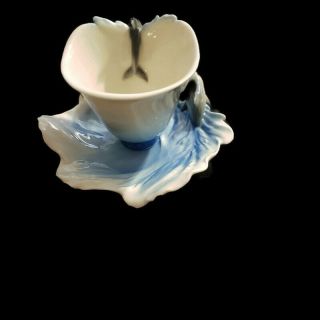 Franz Porcelain Jumping Dolphins Design Cup Saucer & Spoon MIB 3