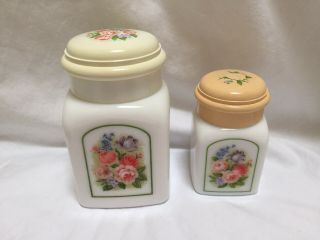 Vintage Avon White Milk Glass Set Of 2 Floral Vanity Jars Collectible Farmhouse