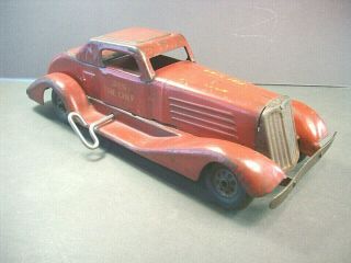 Vintage 1930s Marx Pressed Steel Windup Toy Siren Fire Chief Car 14.  5 "