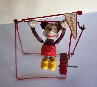 Rare Walt Disney Line Mar Mickey Mouse Acrobat Wind Up Gym Toy Great