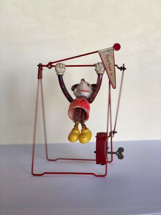 Rare Walt Disney Line Mar Mickey Mouse Acrobat Wind Up Gym Toy Great 3
