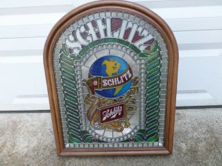 Vintage 1977 Schltz Beer Lighted Stained Glass Style Sign Bar Room Decor
