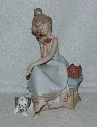 Lladro 5466 Chit Chat Girl On Phone Figure,  Dalmatian Dog By Side