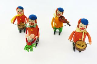 Schuco Set Of 4 Wind Up Clowns Pre Wwii German Toy 1930s Very Rare No Key Work