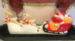 Vintage Christmas Santa Claus Sleigh Reindeer Blow Mold Union Products USA 31” 2