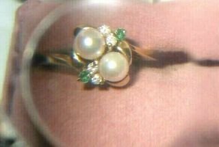 Vintage 14k Gold Pearl Emerald Diamond Ring