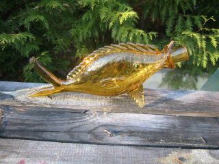 Large 16 " Vintage Orvieto Crackle Art Glass Fish Bottle Decanter Italian Amber