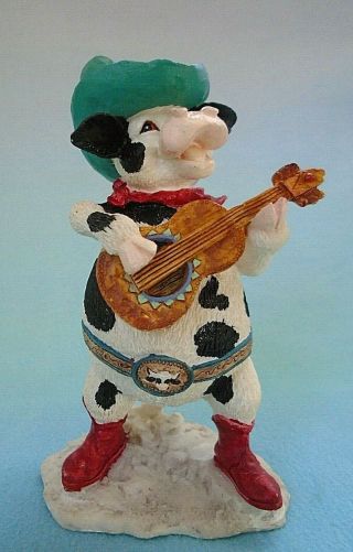 Russ Home on the Range Cowboy Cow Bull with Guitar Figurine 14226 2