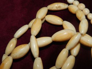 2 x LONG ANTIQUE CHINESE CARVED BOVINE BONE BEAD NECKLACES - 80g 32 