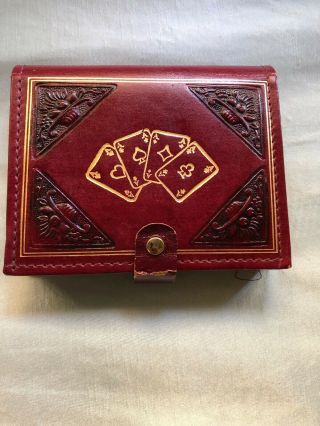 Vintage Italian Leather Playing Card Holder And Playing Cards
