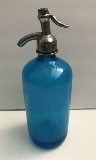 Blue Seltzer Bottle Grand Distilling Mineral Brooklyn Ny Czechoslovakia