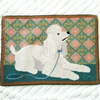 Vintage Claire Murray Rug Hand Hooked Poodle Dog 23×33 Retired Pink Teal White