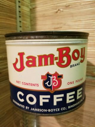 Jam - Boy Coffee Tin Key Wind Can 1 Pound Binghamton Ny Lb Vintage Litho Jb
