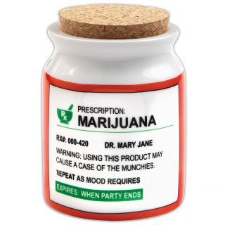 Prescription Marijuana Pot Stash Ceramic Jar Freshness Cork Top 4.  25 " Tall