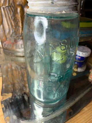 VINTAGE MASON’S KEYSTONE PATENT NOV 30TH_ 1858 GLASS QUART JAR 3