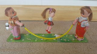Vintage Tps Japan Tin Litho Wind Up Little Girl Jumping Rope