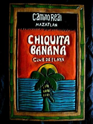 Wood Carved Menu Chiquita Banana Club Camino Real Hotel Famous Bar Mazatlan Mex.