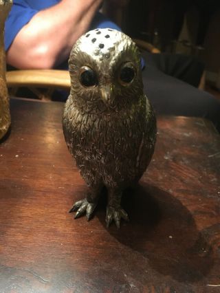 Vtg Shaker Silver Plate Owl Figurine Corbell & Co