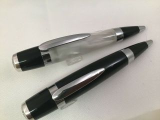 Taccia Compact Portuguese Ballpoint Pen Set Of 2x Black & White Marble (jlc)