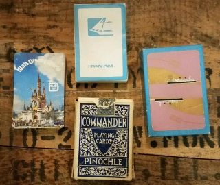 4 Vintage Playing Cards Commander,  Pan Am,  Disney World,  White Star Advertising