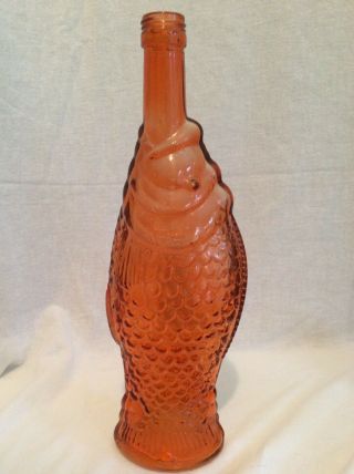 Fish Shaped Orange 12” Emply Wine Bottle For Decorative Display Or Garden Art