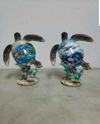 Sea Turtle Statue Figurine Nautical Ocean Shell Turtles Set Of 2