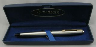 Parker 45 Flighter Stainless Steel & Gold Fountain Pen - 14kt Nib - 1970s