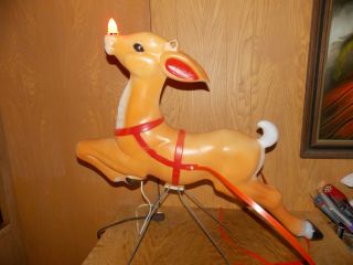 Empire Santa Sleigh Reindeer (rudolph) Blow Mold W/stand Light Up Yard Decor