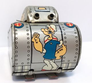 RARE Vintage 1950 ' s Popeye Turnover Tank Tin Wind - Up Wind Up Toy 100 3