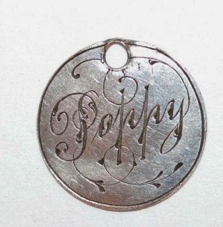 Antique Sterling Silver Poppy Love Token Hand Engraved English Coin Charm C1890