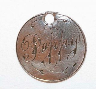 Antique Sterling Silver POPPY Love Token Hand Engraved English Coin Charm c1890 3