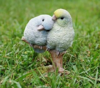 Pacific Parrot Couple On Branch Figurine - Life Like Statue Home / Garden
