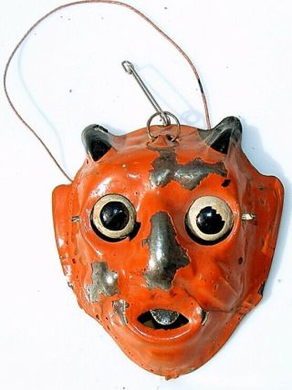 Antique German D.  R.  G.  M.  Halloween Tin Litho Devil Moving Eyes,  Tongue W/string