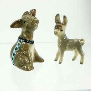 Vintage Hagen Renaker Miniature Figurine Set Burro W Harness & Baby Gray Donkey
