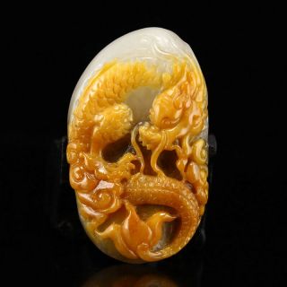 Chinese Natural Hetian Jade Lucky Dragon Pendant W Certificate