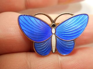 Norway Vintage Ster Electric Blue & White Guilloche Enamel Butterfly Pin Brooch