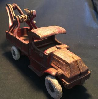 Old Vtg Collectible Champion Cast Iron Tow Truck With White Tires