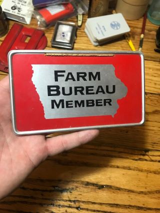 Vintage Farm Bureau Member Tin Sign Saleman Farmer Iowa Metal Barn